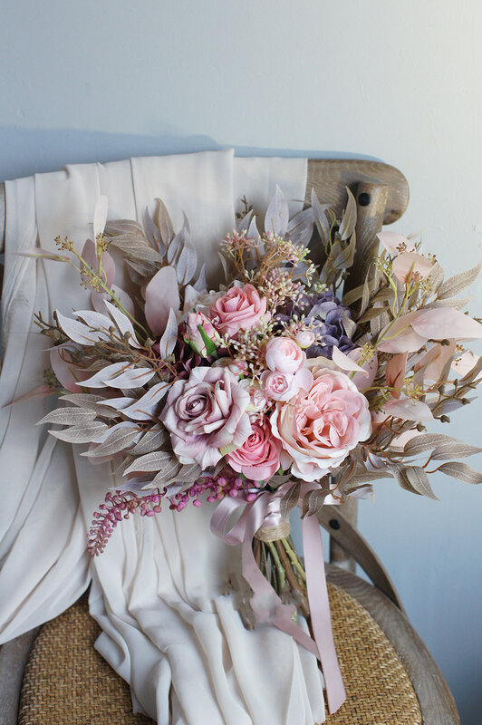 SESTHFAR-باقة من الورود والفاوانيا الوردية ، باقة يدوية للزفاف ، راموس حقيقي ، باقات فاوانيا ريفية صناعية #2