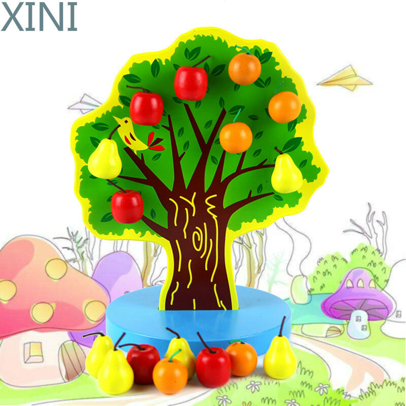 XINI-لعبة ألغاز خشبية مغناطيسية ، ألعاب مونتيسوري ، شجرة فواكه ، هدية للأطفال ، مواد مونتيسوري المغناطيسية ، تفاح كمثرى