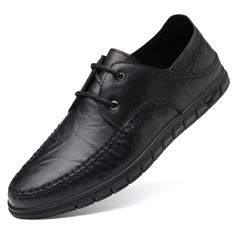 موضة الرجال حذاء كاجوال ربيع جديد الرجال الشقق الدانتيل يصل Zapatillas Hombre جلد أكسفورد الرجال أحذية من الجلد الأسود لينة أسفل *