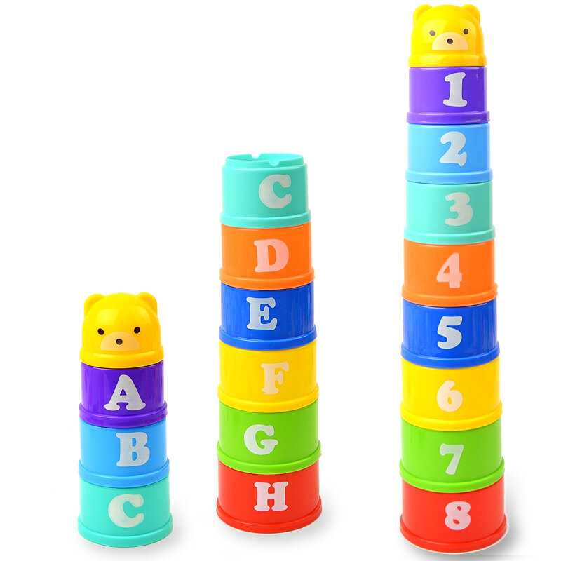 8 قطعة الذكاء المبكر التعليمية مرحلة ما قبل المدرسة الاطفال لعب للتعلم أرقام الحروف Foldind كومة كأس برج الأطفال l ألعاب