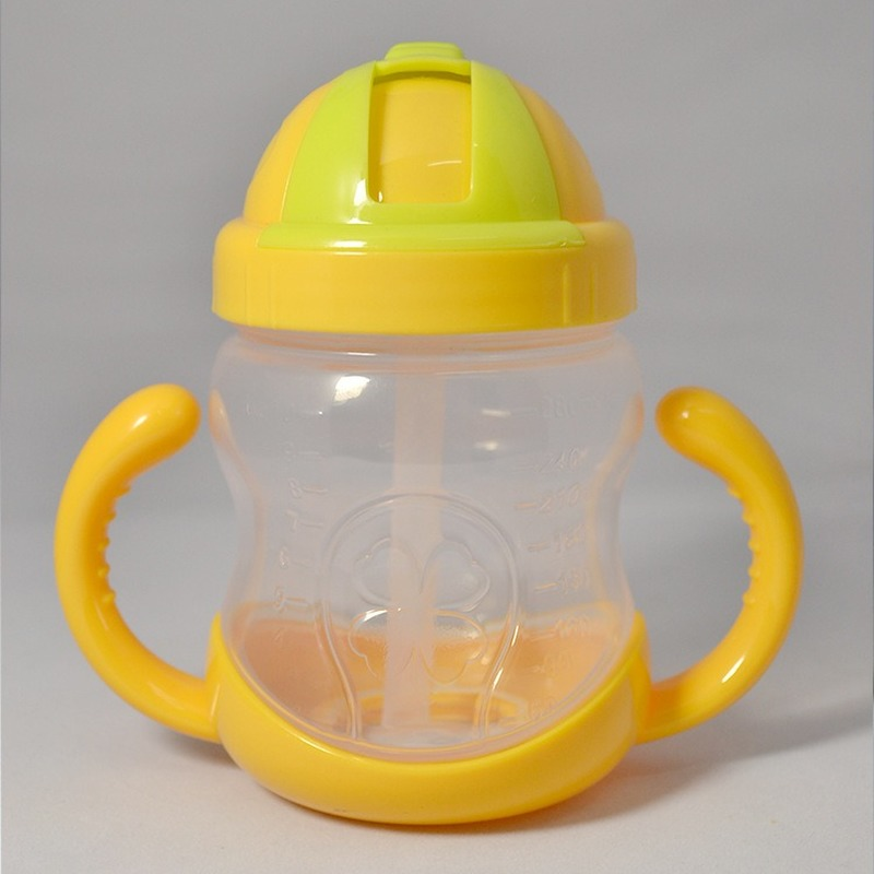 280 مللي شرب كوب الأطفال الكرتون الرضع مقياس كوب بقشة مقبض الطفل مقاومة السقوط زجاجة المياه الكرة