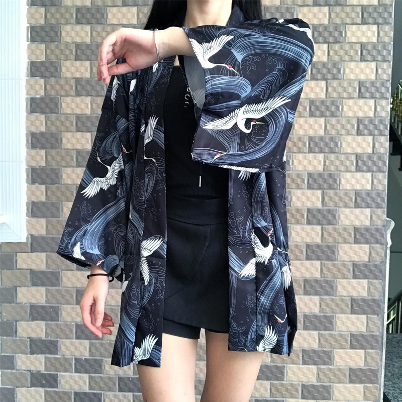 MINGLIUSILI Harajuku كيمونو المرأة الصيف 2021 موضة خمر طباعة قمصان للنساء فضفاضة ملابس الشارع الشهير السيدات بلايز