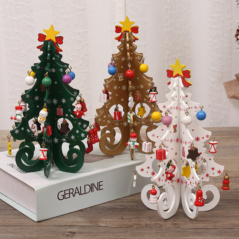 اليدوية ستيريو خشبية شجرة عيد الميلاد للأطفال تخطيط الزينة الحلي زخرفة عيد الميلاد الديكور