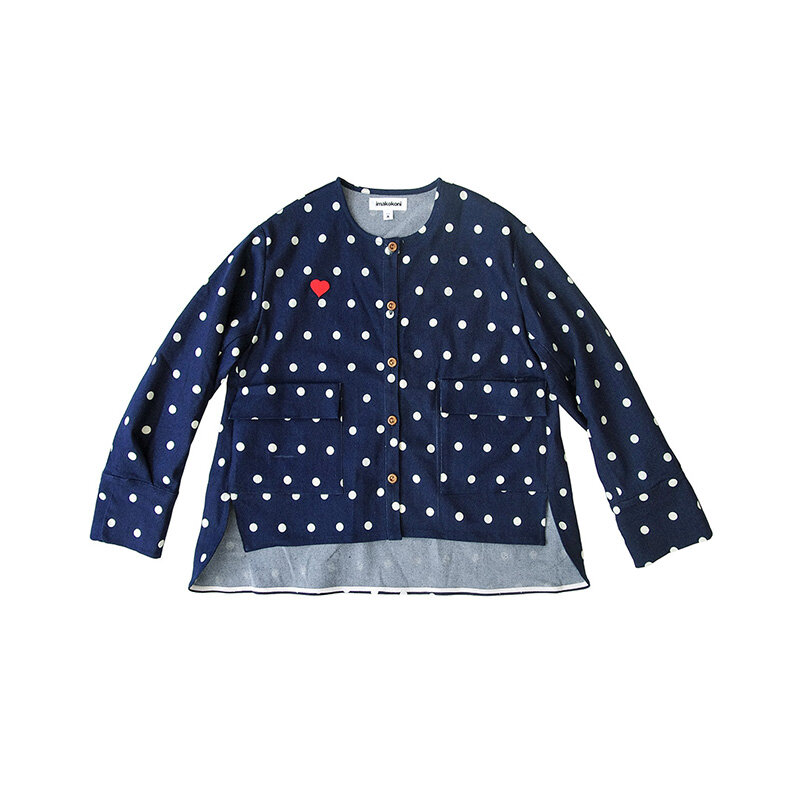 Imakokoni الدنيم سترة زرقاء التصميم الأصلي اليابانية الخوخ القلب قصيرة الأكمام قميص الإناث الخريف 182381