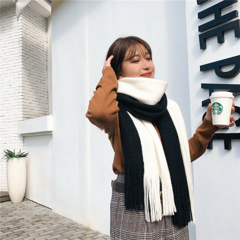 2021 شتاء جديد الكورية الخريف الشتاء المرأة وشاح اليابانية اللون مطابقة شال وشاح دافئ الوجهين نحى مريلة
