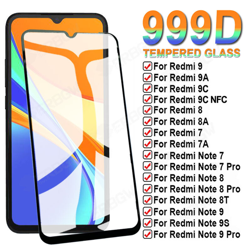 999D حماية السلامة الزجاج ل شاومي Redmi نوت 7 8 9 برو 8T 9S الزجاج المقسى Redmi 9C NFC 9T 9AT 9A 8A 7A الزجاج