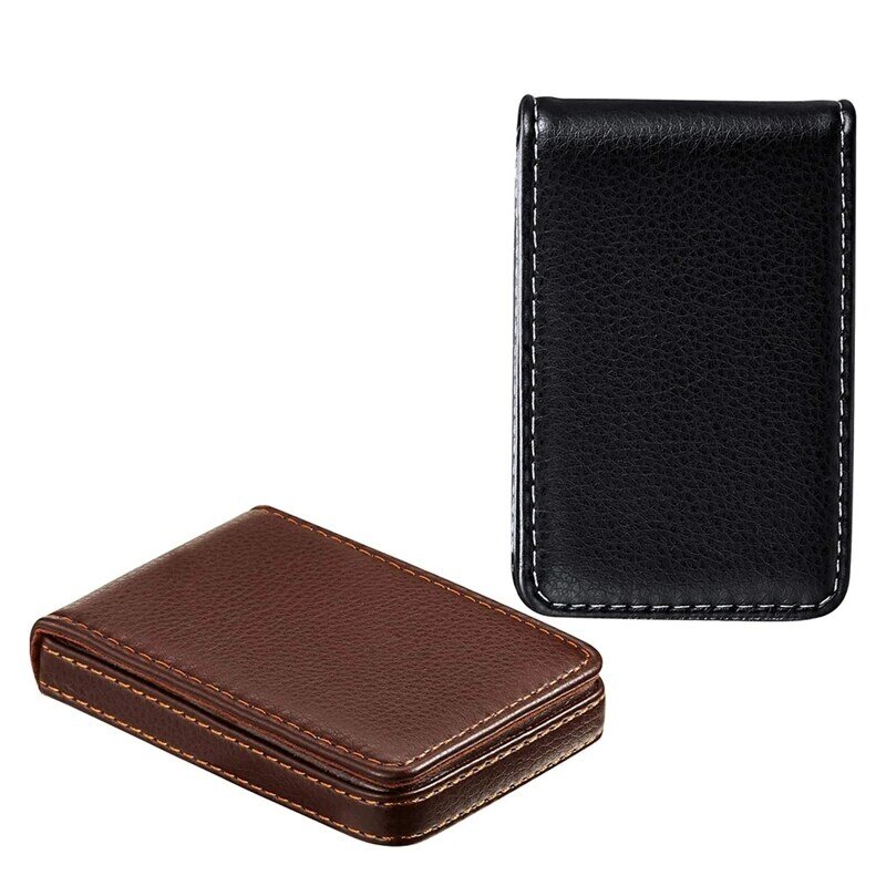 2 قطع بطاقة الأعمال محفظة بولي Leather جلدية حافظة بطاقات عمل جيب حامل بطاقة الاسم التجاري مع إغلاق المغناطيسي