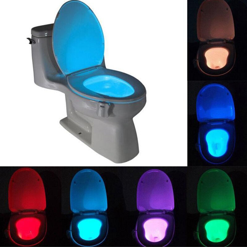 المرحاض السلطانية LED ضوء الليل 8 وضع الجسم الاستشعار الذكية مصابيح بمستشعرات حركة بطارية تعمل إضاءة خلفية مقاومة للماء للحمام WC