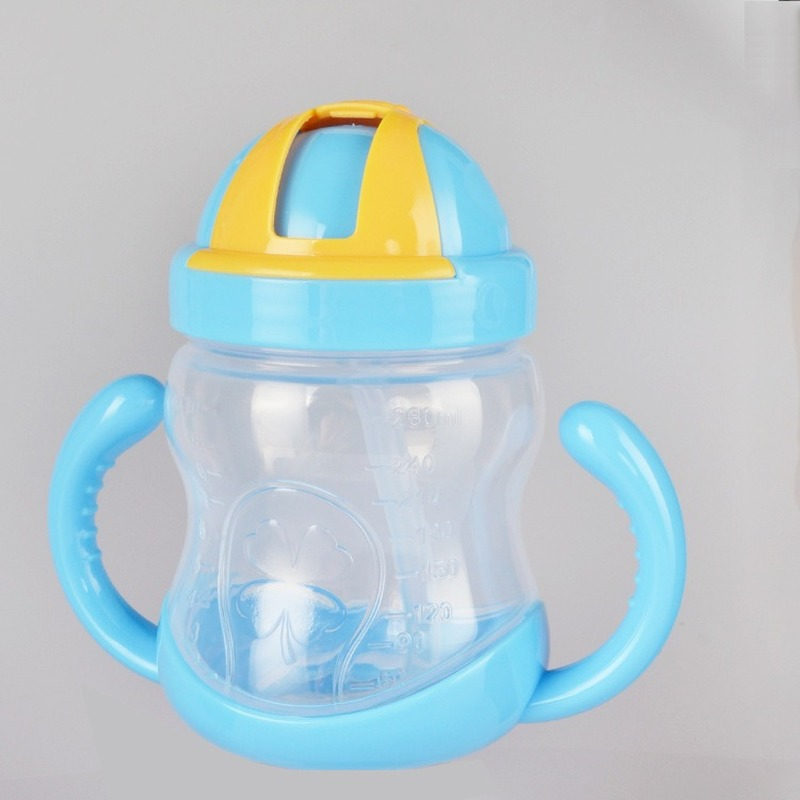 280 مللي شرب كوب الأطفال الكرتون الرضع مقياس كوب بقشة مقبض الطفل مقاومة السقوط زجاجة المياه الكرة