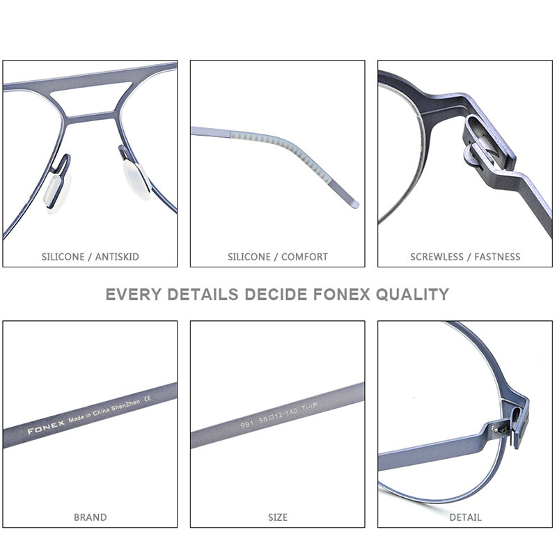 إطار نظارات من خليط معدني من FONEX للرجال إصدار جديد 2020 نظارات طبية لقصر النظر البصرية بدون مسامير كورية بالكامل 991