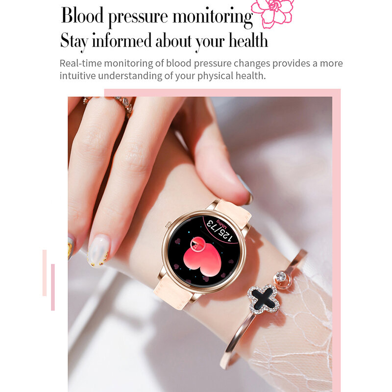 جديد ساعة ذكية النساء ضغط الدم مراقب معدل ضربات القلب لمس كاملة شاشة IP67 للماء الرياضة ساعة ذكية لنظام تشغيل الأندرويد الروبوت