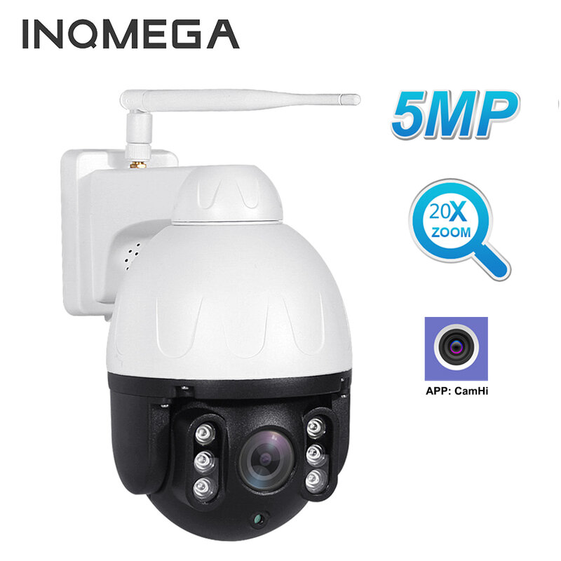 INQMEGA 5MP HD في الهواء الطلق كاميرات الأمن مزودة بخاصية WiFi 20X التكبير أكثر وضوحا IP66 للماء بالنيابة كشف الإنسان 360 كاميرا متحركة المعادن حالة Camhi
