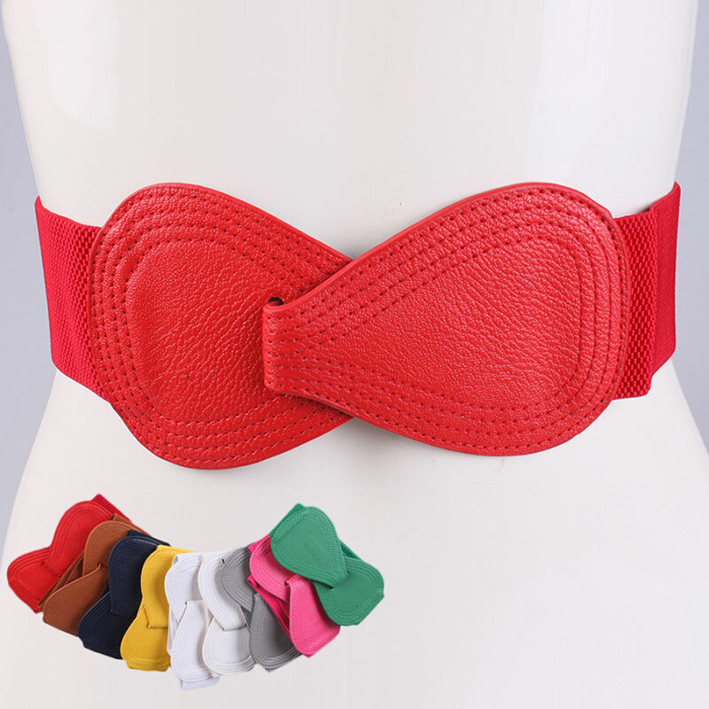 الصلبة اللون الأحمر الأسود الأبيض الأصفر 1 قطعة مشد حزام القوس زنار الخصر حزام Bowknot جلدية واسعة حزام مرونة واسعة هوك حزام