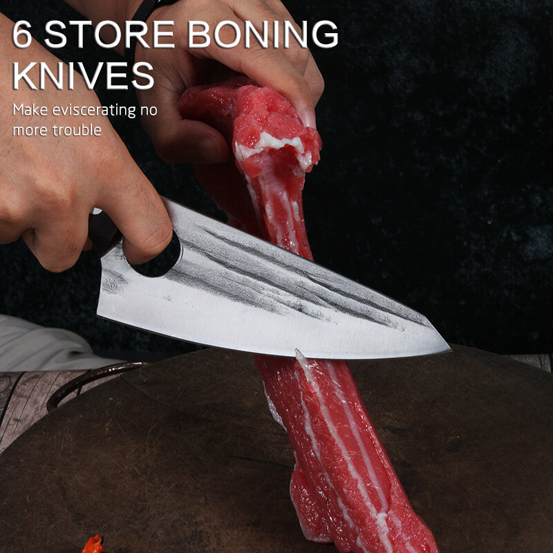 سكين نزع العظم من الطهاة مصنوع يدويًا من الفولاذ المقاوم للصدأ سكين نزع العظم مع سكين خشبي لتقطيع الخضار