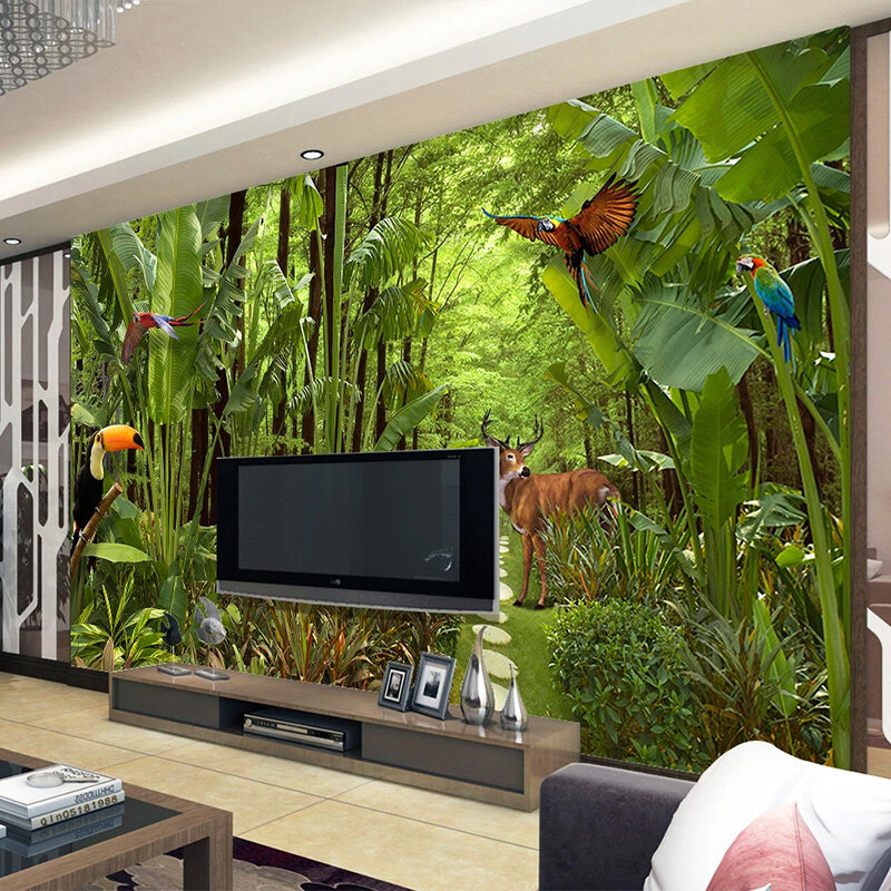 صور خلفيات الحديثة الاستوائية الغابات المطيرة الجداريات غرفة المعيشة أريكة التلفزيون ديكور مقهى حائط الخلفية قماش مقاوم للماء #5