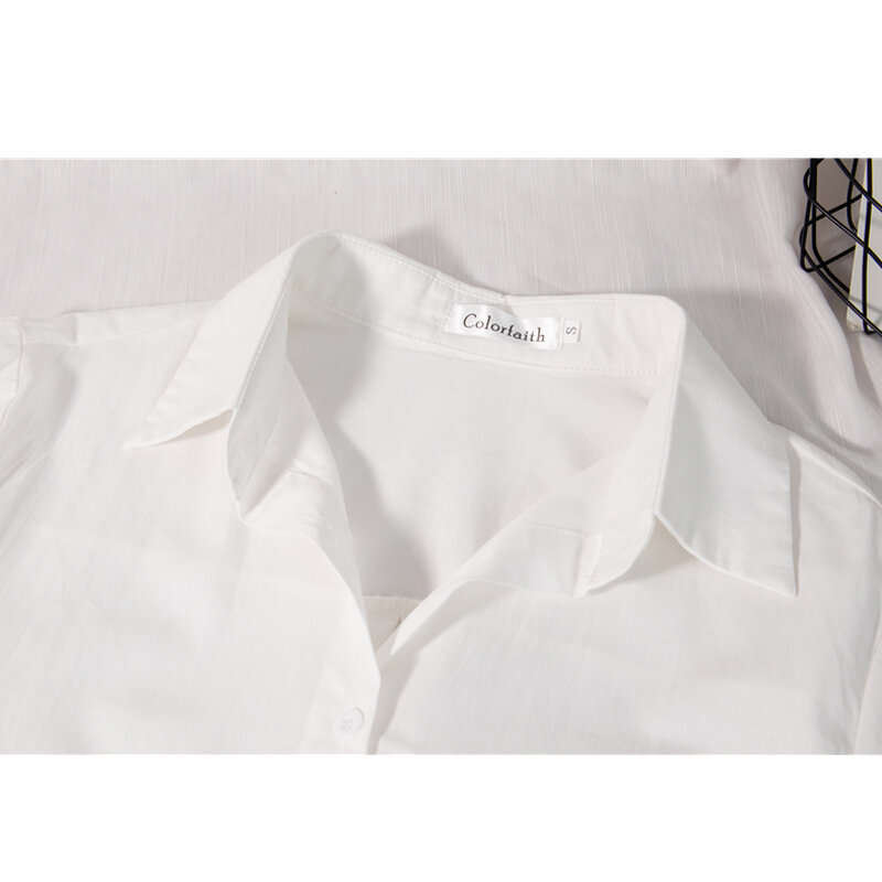 قميص نسائي من القطن بأكمام طويلة لفصل الخريف 2021 ملابس كلاسيكية عصرية كورية للمكتب بلوزة فضفاضة ذات ياقة مقلوبة بلوزات موهير
