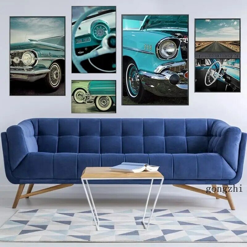 الرجعية سيارة الموضة التصوير الملصقات المشهد قماش اللوحة عشاق السيارات يطبع الحديثة صور فنية للجدران الحنين ديكور