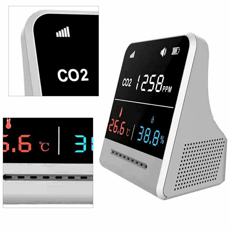 4 in1 CO2 متر الرقمية مستشعر درجة الحرارة والرطوبة اختبار جودة الهواء رصد ثاني أكسيد الكربون TVOC الفورمالديهايد HCHO الكاشف