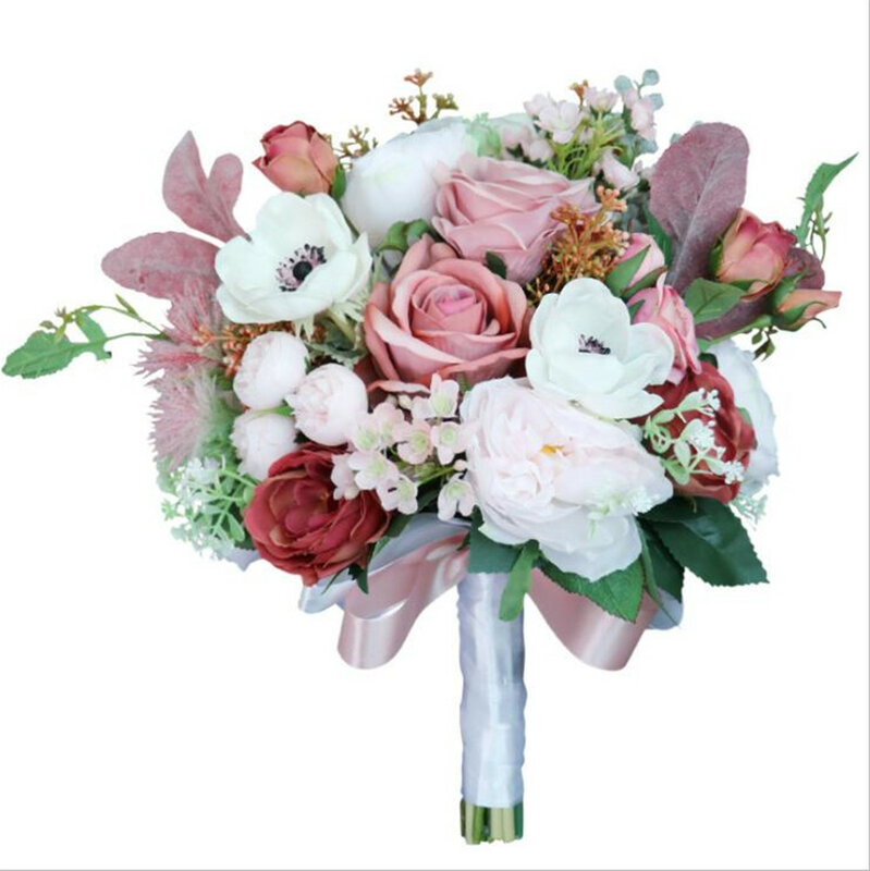 باقات الزفاف الوردية الفاوانيا الرومانسية ، خمر ، الفاوانيا ، الحرير ، العرائس ، الزهور #5