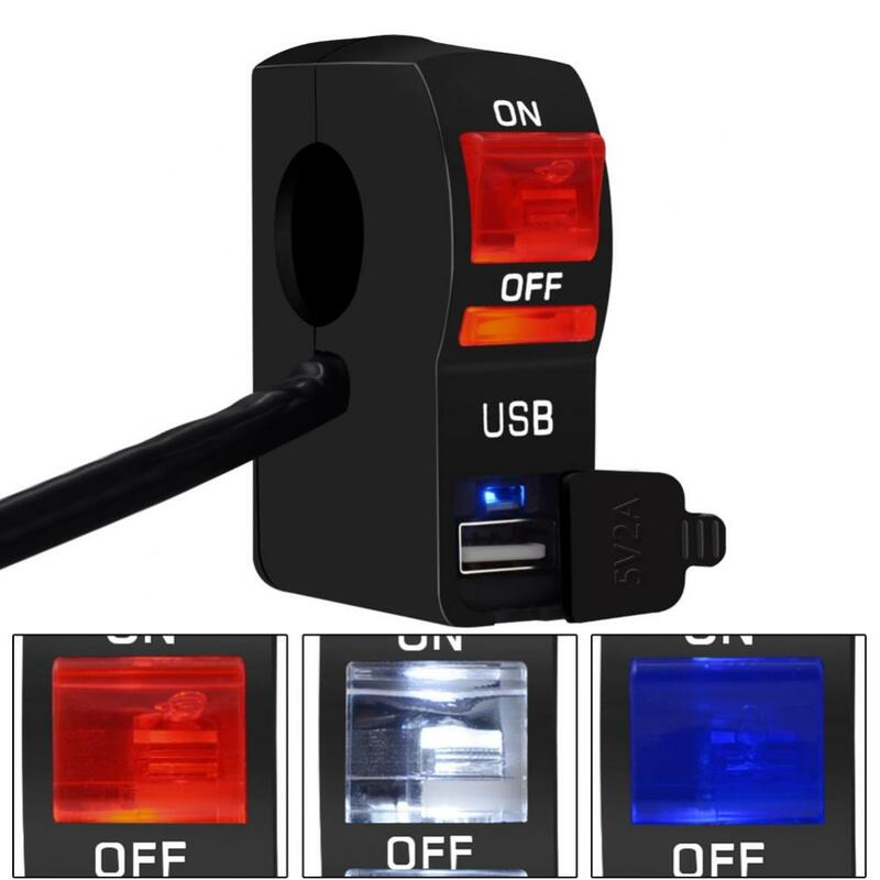 مؤشر LED دراجة نارية المقود جبل USB ميناء شاحن الهاتف مع التبديل سهلة التركيب اكسسوارات وقطع غيار الدراجات النارية #6