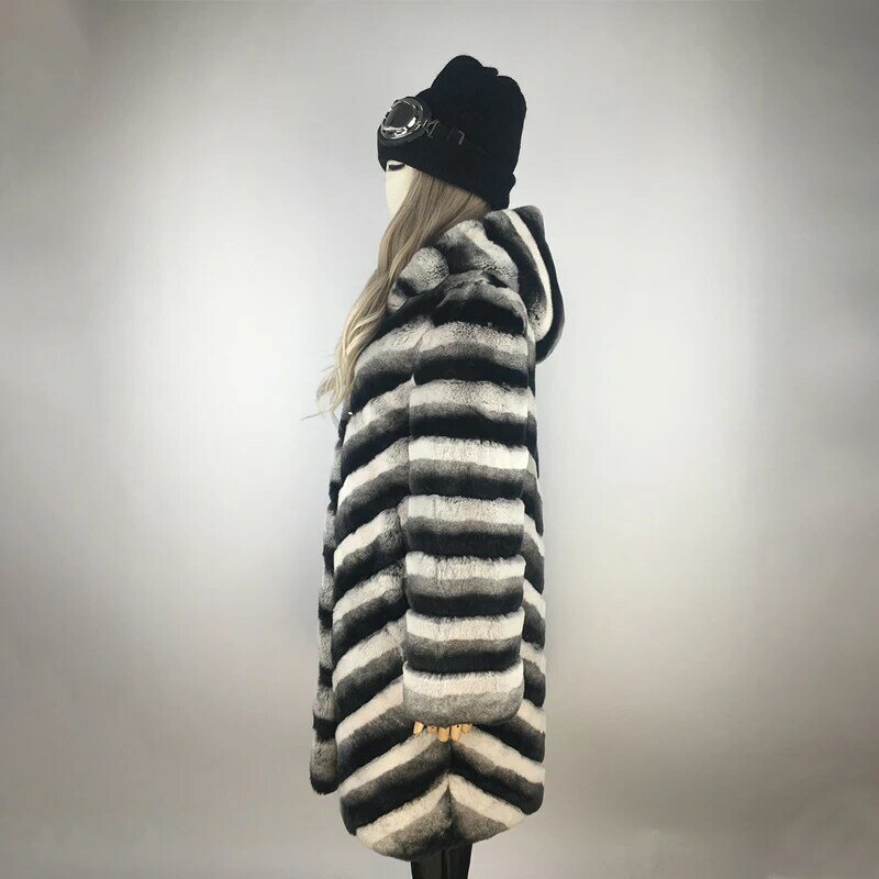 ريكس الأرنب معطف الفرو مع هود معطف الفرو الحقيقي المرأة الفراء الطبيعي طويل الأكمام سميكة الدافئة جواكت شتوية الإناث المعتاد 5XL 6XL 7XL