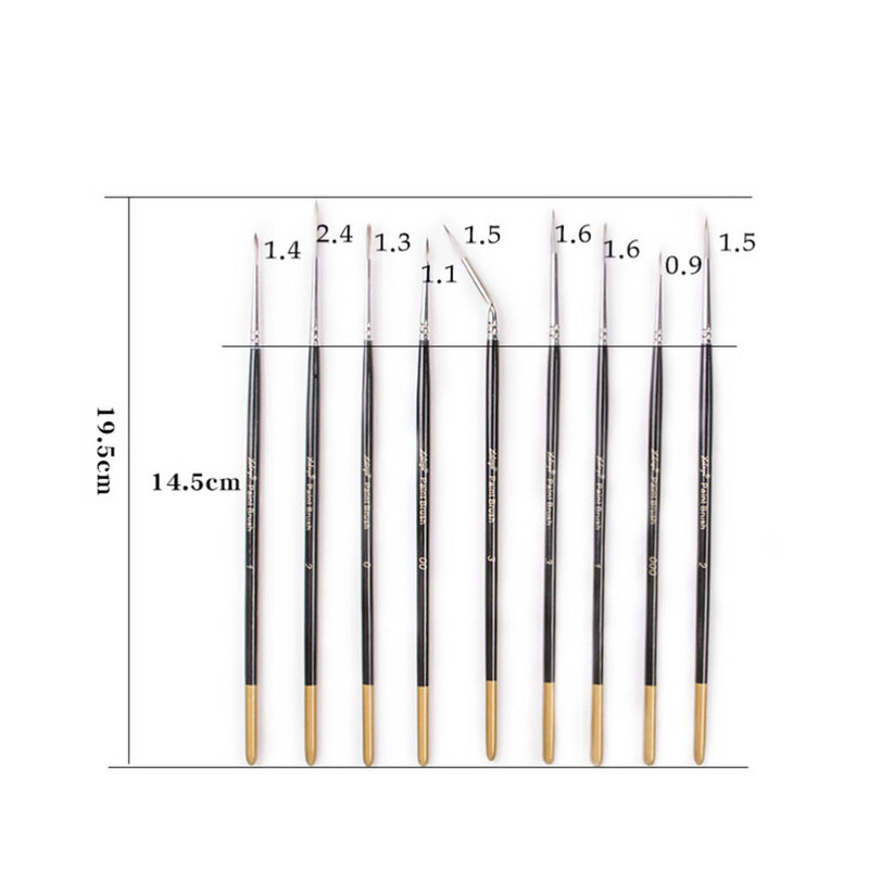 9 قطعة فرشاة الطلاء التفاصيل المائية بطانة أقلام الرسم فرشاة الرسم مصغرة
