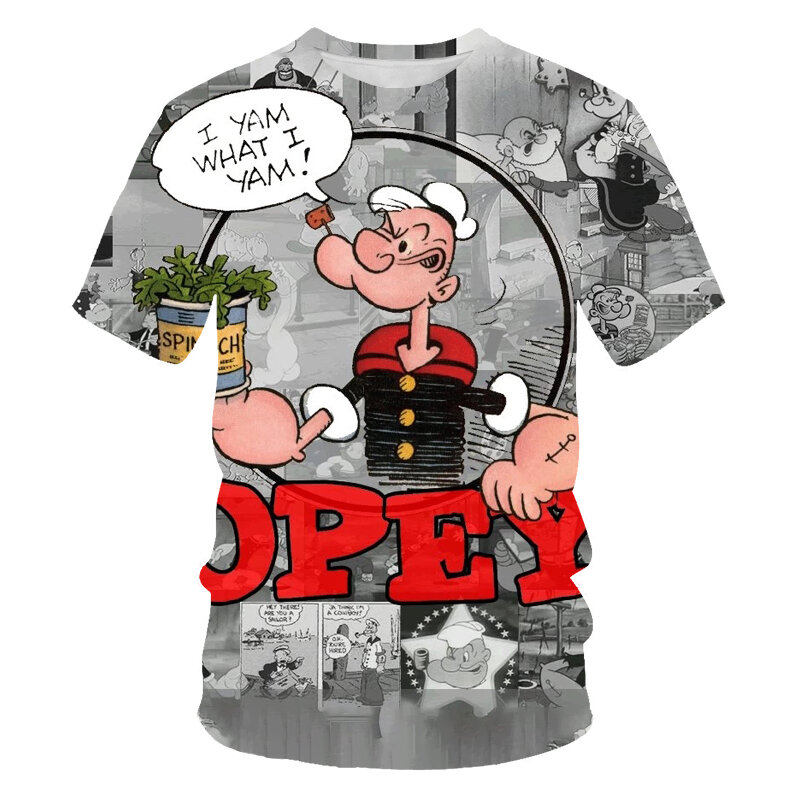 الصيف Popeye-Casual-S قمصان قصيرة الأكمام المرأة تي شيرت الأولاد في الهواء الطلق ثلاثية الأبعاد أنيمي الملابس الشارع الفتيان الكرتون الهبي القمم