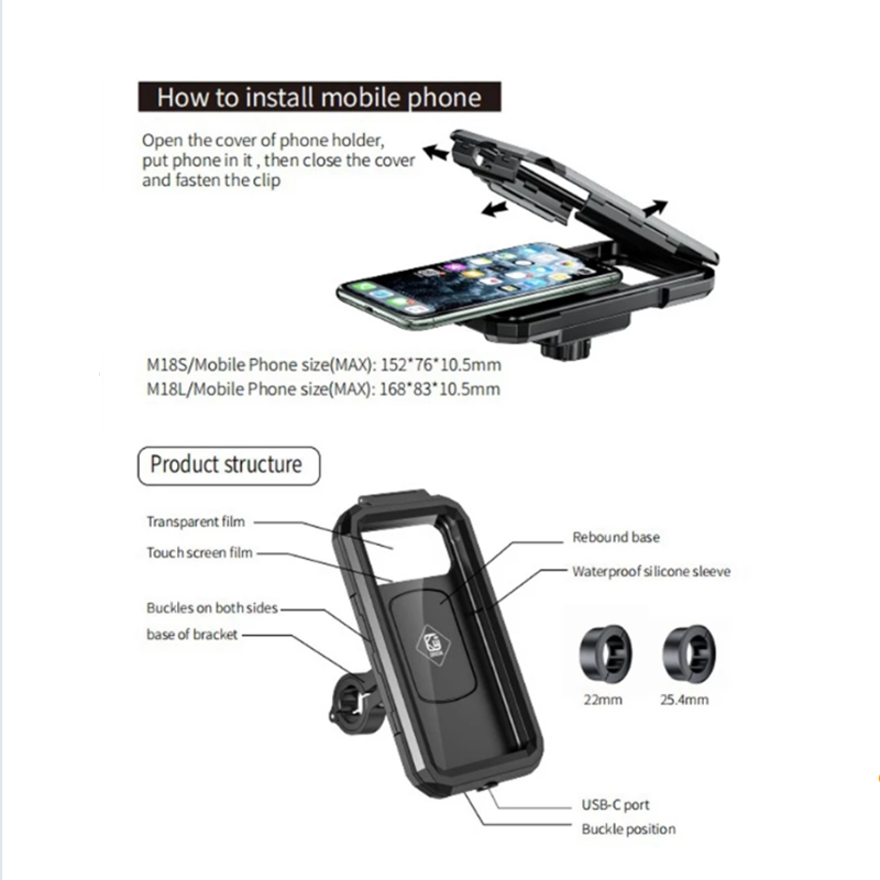 غطاء هاتف مضاد للماء دراجة نارية المقود مرآة الرؤية الخلفية 3 إلى 6.8 "الهاتف المحمول جبل حقيبة دراجة نارية سكوتر حامل هاتف