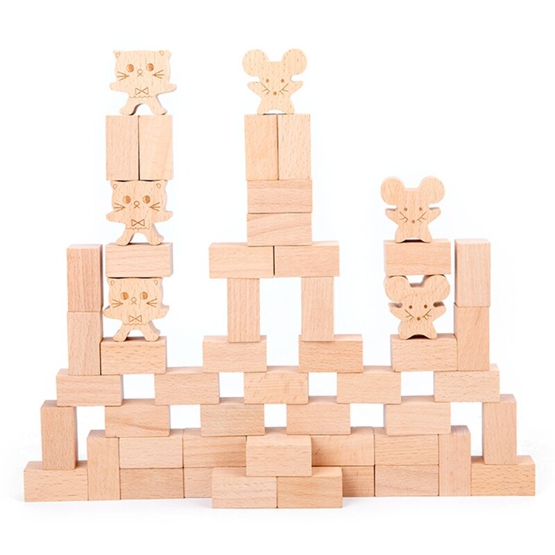 خشبية القط والفأرة لعبة لعبة الحسية التراص كتلة برج التوازن للأطفال الكبار الأسرة الفتيات الفتيان