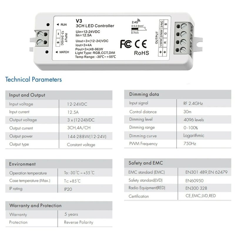 RGB LED تحكم 12V 24V DC 12A RF 2.4G اللاسلكية التحكم عن بعد المنزل الذكي واي فاي RGB المراقب ديمر ل LED قطاع ضوء