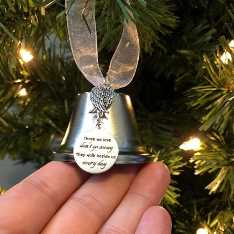 عيد الميلاد الحلي أجنحة الملاك جرس تذكارية هدية الكريسماس الفولاذ المقاوم للصدأ معلقة زخرفة المنزل تزيين في العطلة المنزل