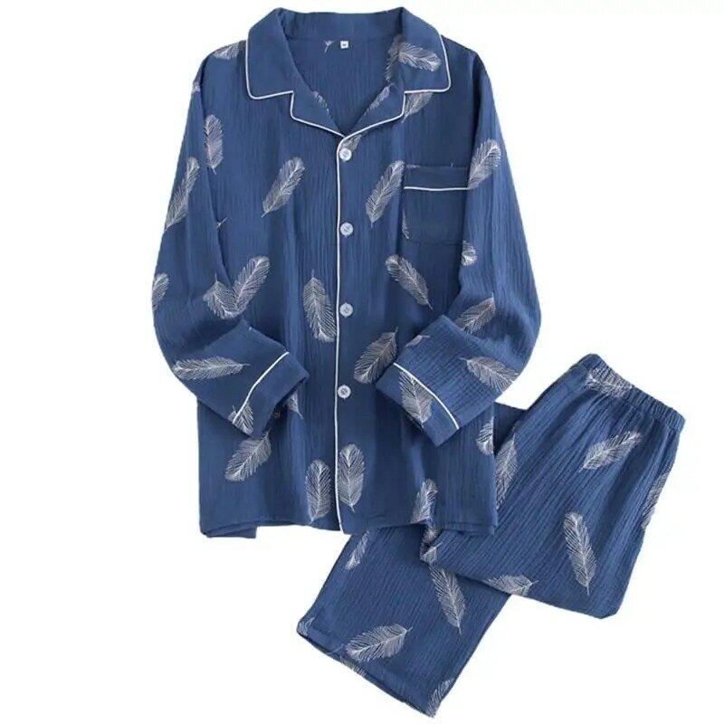 ربيع الخريف منامة القطن الخالص ملابس النوم طويلة الأكمام ملابس خاصة منامة ثوب النوم بسيط نايتي دعوى (الأزرق حجم XL)