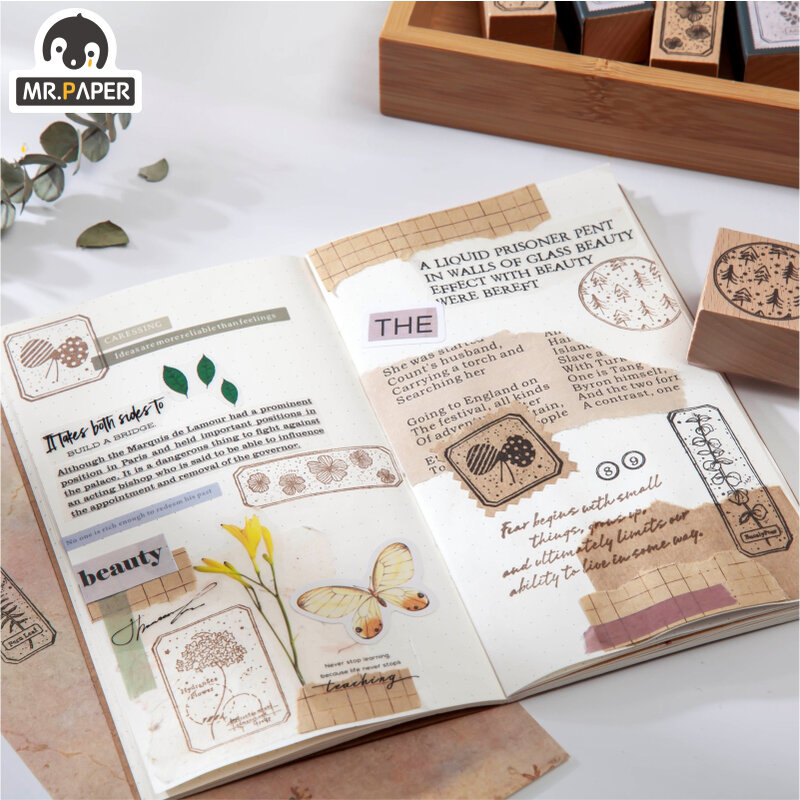 Mr.Paper 8 تصاميم ضبابي الغابات سلسلة نمط النبات الإبداعية بسيطة اليد حساب ديكور DIY بها بنفسك المواد طباعة واحدة خشبية Stamps