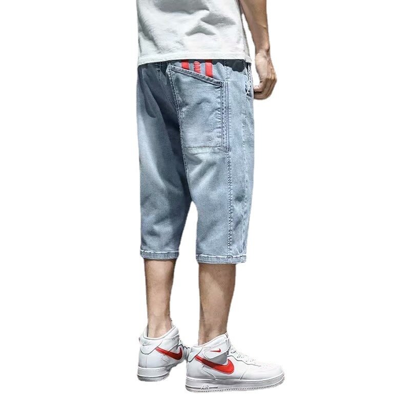 بنطال جينز رجالي حجم كبير السراويل الشعبية 2021 الصيف الشباب الترفيه مستقيم الجينز البضائع السراويل الذكور جديد Fooling العجل طول الجينز 3XL