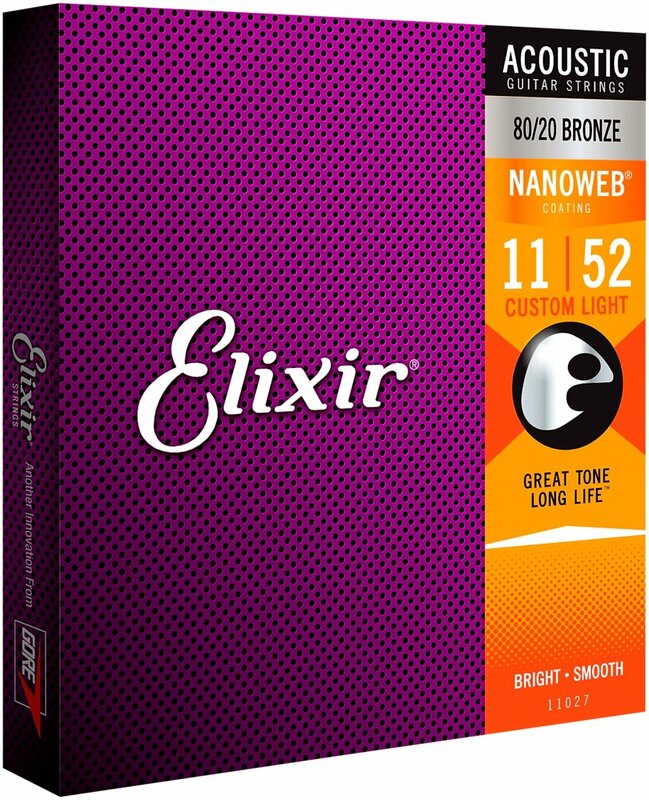 Elixir nano web 11027 طلاء 80/20 سلاسل جيتار صوتية برونزية ضوء مخصص 011-052