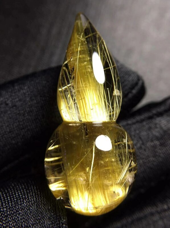 حقيقية الذهب الطبيعي Rutilated قلادة من الكوارتز القرع منحوتة 35.6*16*15.6 مللي متر 18K الذهب البرازيل كريستال حجر قلادة AAAAAA