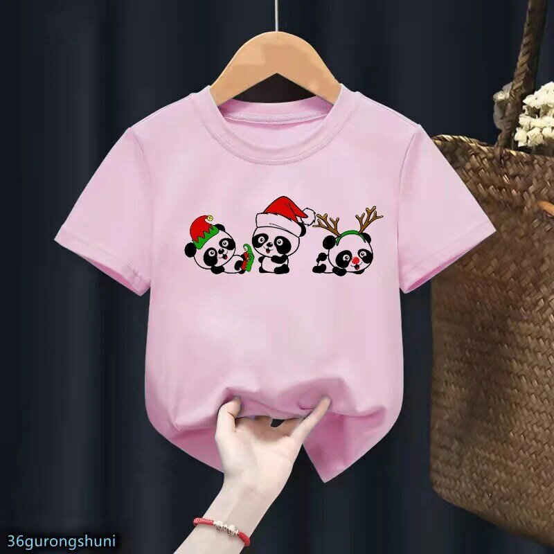 عيد الميلاد القنفذ/الباندا الكرتون طباعة الوردي تي شيرت Kawaii الاطفال الملابس مضحك التي شيرت Harajuku قميص الصيف موضة تي شيرت بلايز