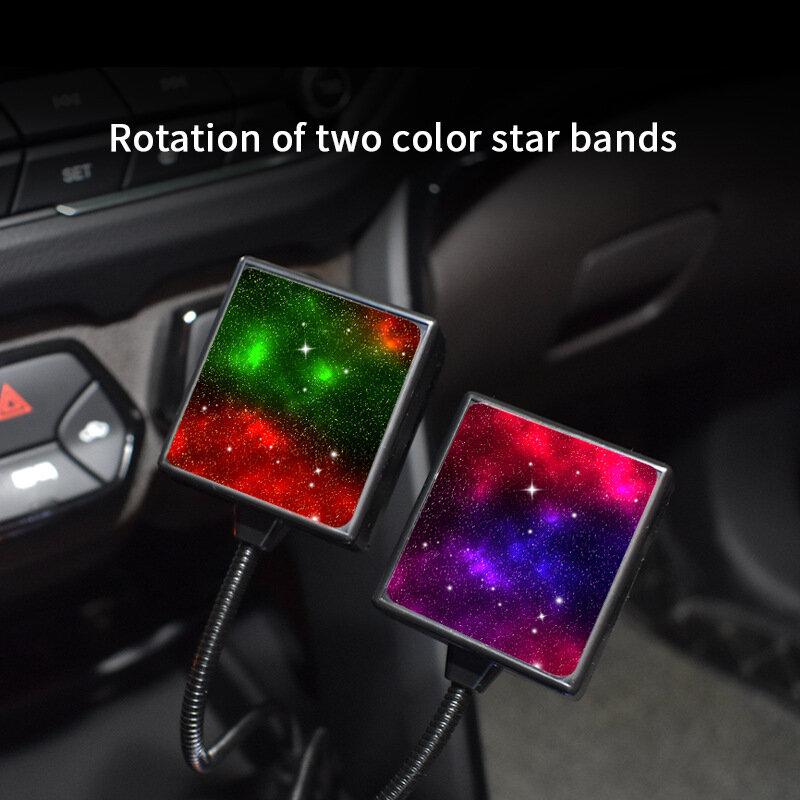 أزرق أحمر أخضر قابل للتدوير USB LED سيارة مصباح لتهيئة الجو سقف السيارة السماء المرصعة بالنجوم العارض مع التبديل التنفس التحكم الصوتي وامض