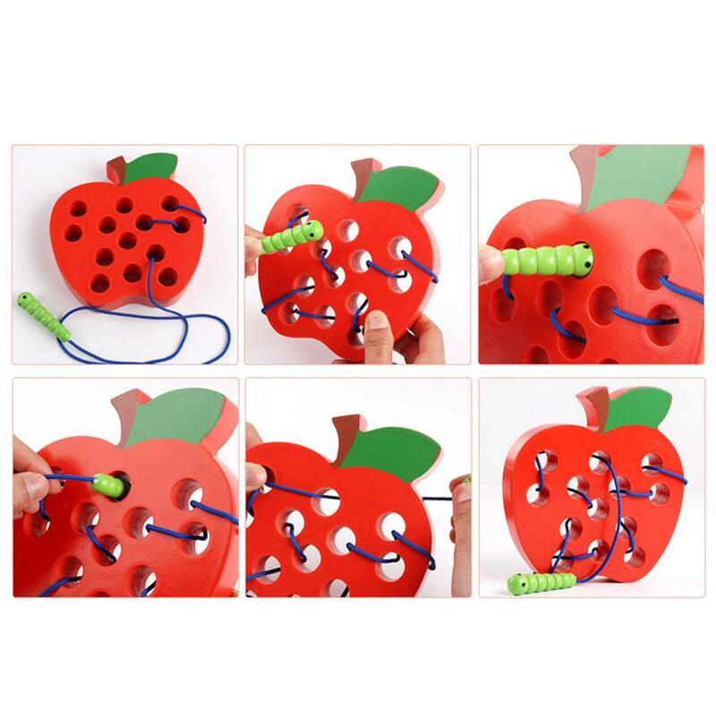 الفراولة الفاكهة خشبية جلد لغز خيوط لعبة التعلم المبكر الاطفال هدية طفل التعليم المبكر الإدراك التفاعلية اللعب