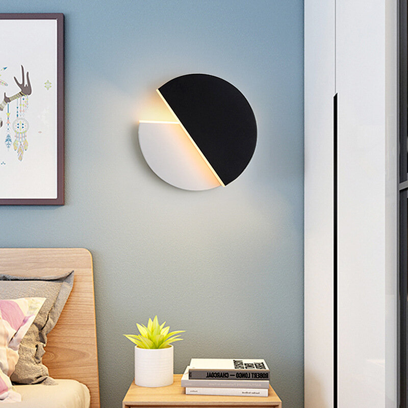 وحدة إضاءة LED جداريّة مصباح 360 درجة دوران قابل للتعديل أضواء السرير أبيض أسود الإبداعية الجدار مصباح الحديثة غرفة نوم لوفت الممر مصباح