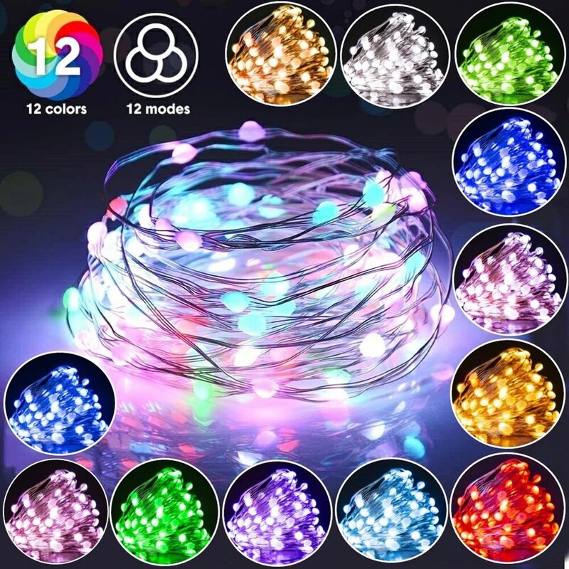 12 ألوان LED ضوء سلسلة 10 متر USB بالطاقة الجنية أضواء جارلاند مصباح غرفة نوم عطلة الإضاءة عيد الميلاد الديكور للمنزل