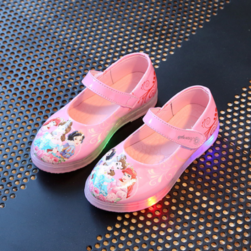 أحذية الأميرة الكرتونية للأطفال ، أحذية ربيعية مضيئة بنعل ناعم ، غير رسمية ومريحة وغير قابلة للانزلاق