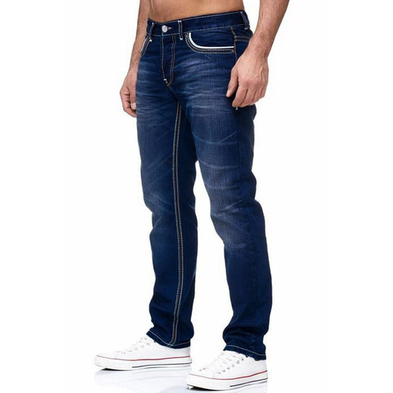 سراويل جينز عصرية للرجال بخصر عالٍ من الجينز للربيع والصيف سراويل جينز طويلة للركض طراز ZSS14