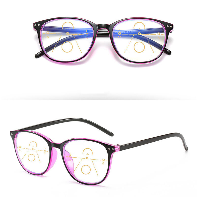 + 1.0 إلى + 4.0 كلاسيكي كبير الحجم إطار نظارات طويل النظر مكافحة الضوء الأزرق التقدمي متعدد البؤر نظارات للقراءة النساء والرجال