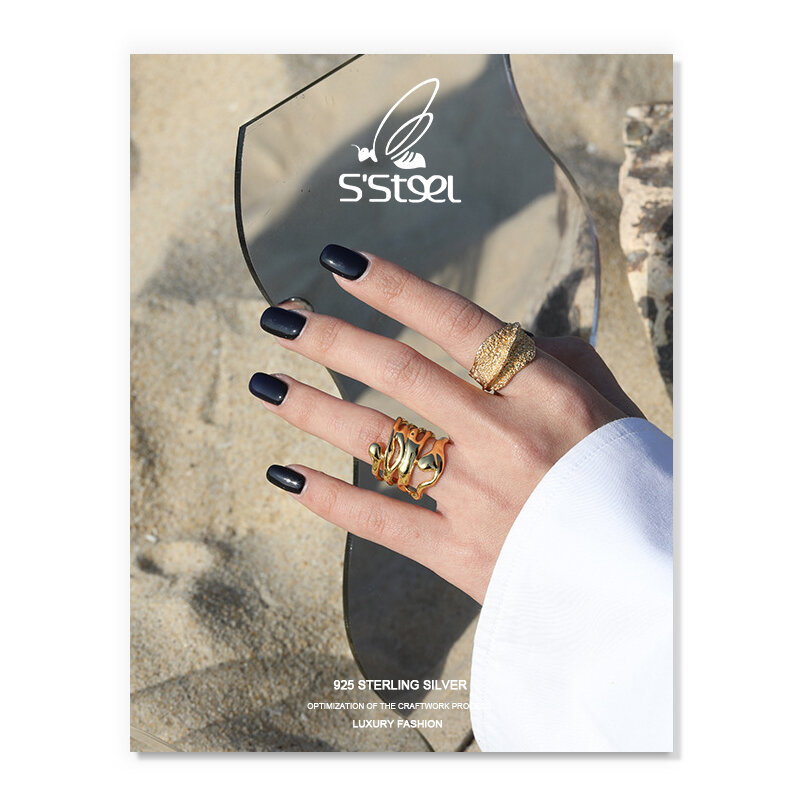S'STEEL-خاتم من الفضة الإسترليني عيار 925 مفتوح وغير منتظم للنساء ، مجوهرات مصممة ، الحد الأدنى ، 925