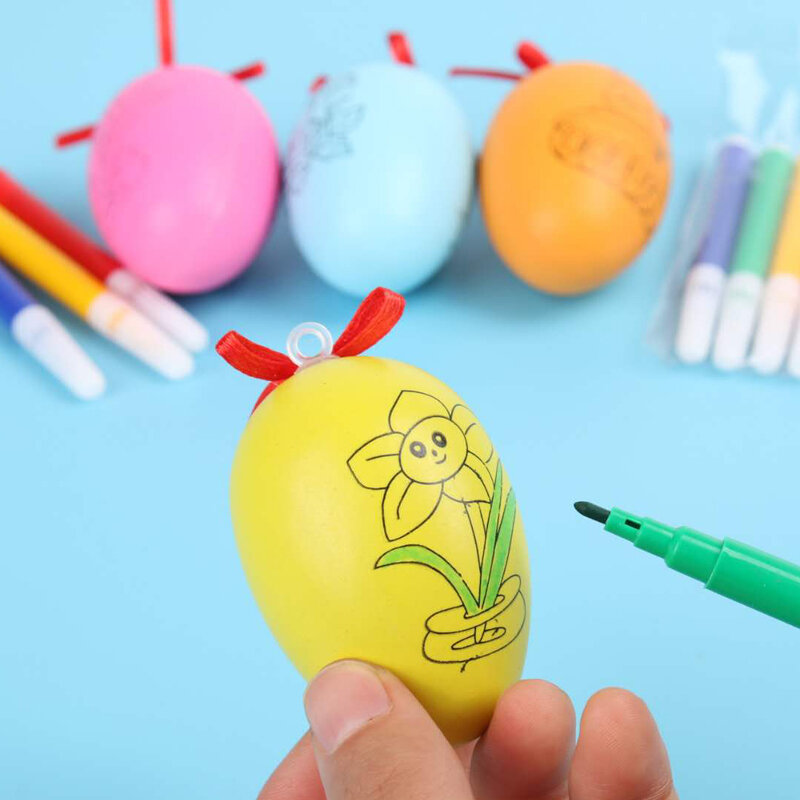 بيض عيد القيامة 1 بيضة + 4 أقلام ملونة دهان داي بيض الحلي الأطفال الملونة المحمولة التفاعلية الحاضر لون عشوائي