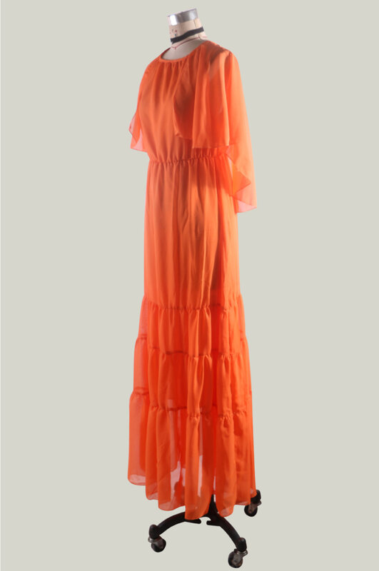 فستان سهرة أنيق برقبة على شكل حرف O للنساء من الشيفون بأكمام قصيرة برتقالي للحفلات خمر فستان طويل Vestido De Fiesta Largo #5