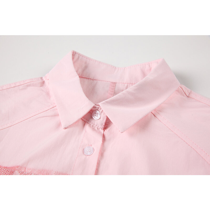قميص مطبوع وردي للنساء 2021 تصميم جديد الرباط شيك قميص مكتب التلبيب كم طويل الحلو قميص غير رسمي