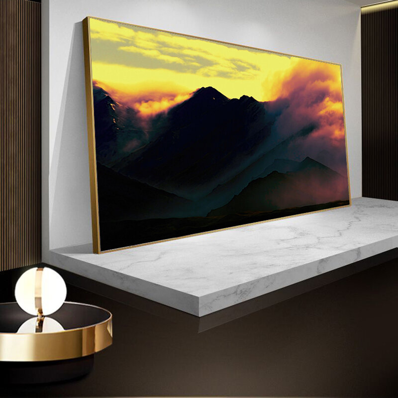 المشهد النفط اللوحة الغروب الثلوج الجبل الفن قماش اللوحة غرفة المعيشة الممر بار ديكور المنزل جدارية