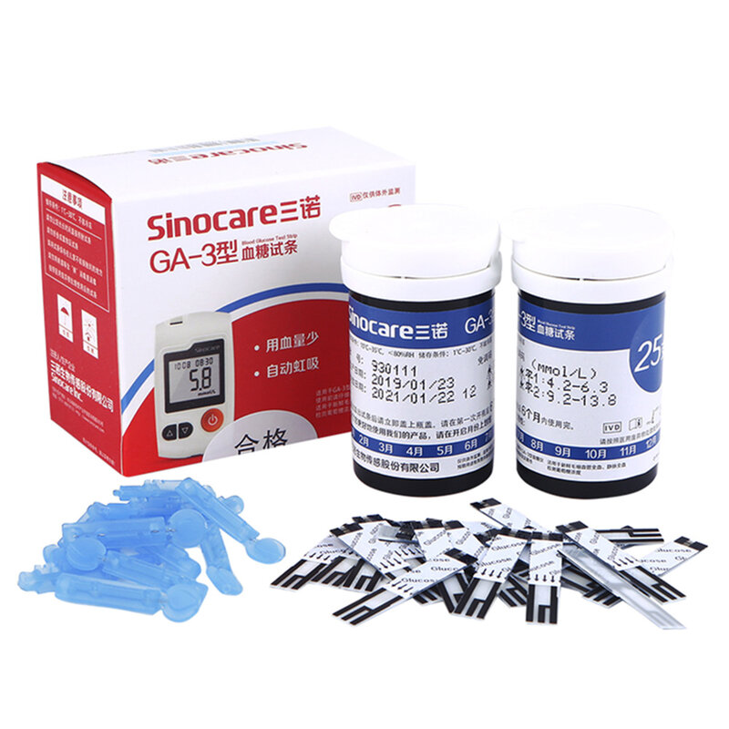 Sinocare GA-3 الدم اختبار الجلوكوز قطاع 50 قطعة مناسبة ل آمنة هددت مع المشارط الدم السكر كشف غلوكمتر
